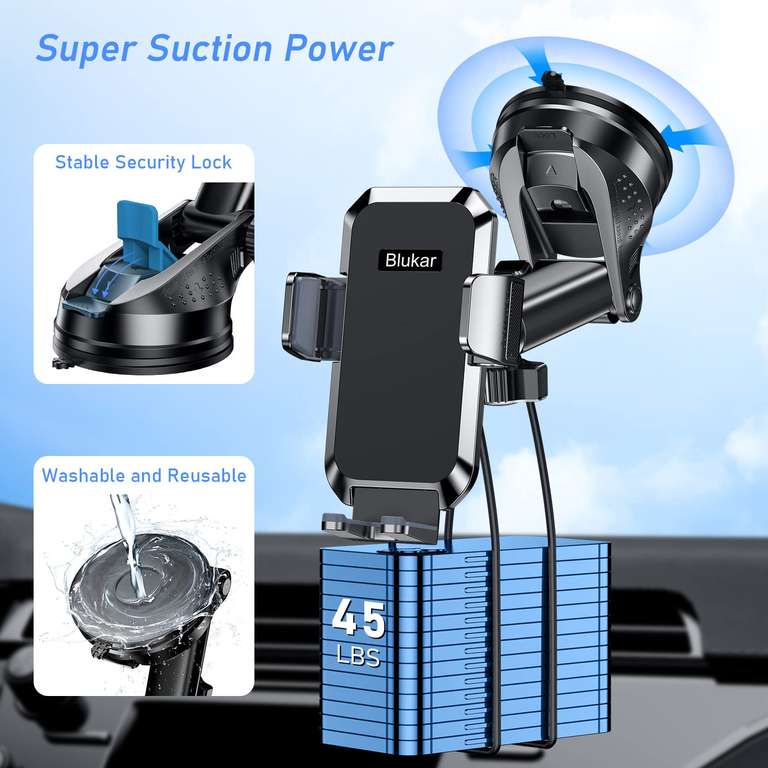 Blukar Car Phone Holder, Adjustable Car Phone Mount 360° Rotation for Car Dashboard/Windscreen Sold by Flying-Store