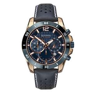 Sekonda Mens Sport Quartz Watch Chronograph Date 44mm Blue Leather Strap