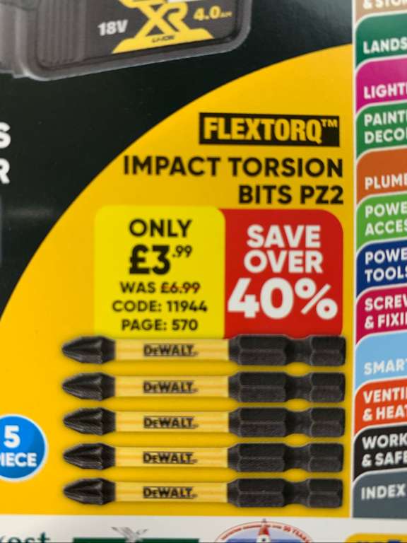 DeWalt FlexTorq Impact Rated Torsion Bits PZ2 £3.99 Free Click & Collect @ Toolstation