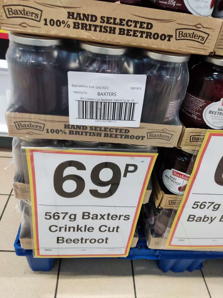 Baxters 567g jar of baby or crinkled beetroot only 69p at Farmfoods, Birmingham