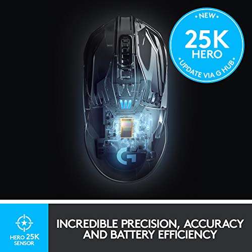 Logitech G903 LIGHTSPEED Wireless Gaming Mouse, HERO 25K Sensor, 25,600 DPI,