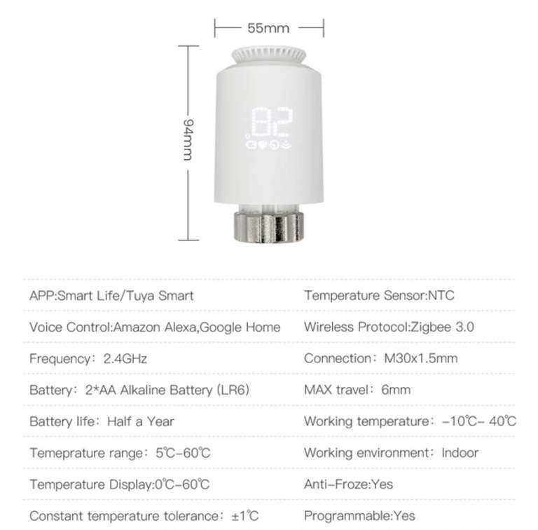 Tuya ZigBee Thermostat Radiator Actuator,Smart TRV Thermostatic Valve Temperature Controller 5pk £78.68 @ ONNDO / Aliexpress