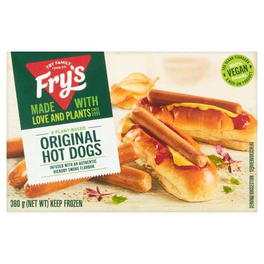 Fry's 8 Plant-Based Original Hot Dogs 360g 1.50p @ Iceland