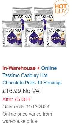 Tassimo Cadbury Hot Chocolate Pods, 40 Servings