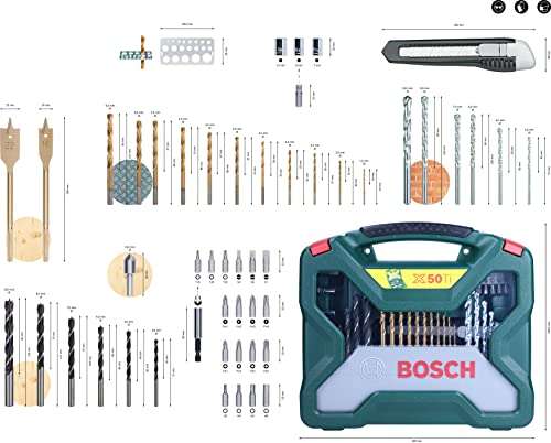 Bosch 50-Pieces X-Line Titanium Drill and Screwdriver Bit Set (for Wood, Masonry and Metal, Accessories Drills) £14.95 @ Amazon