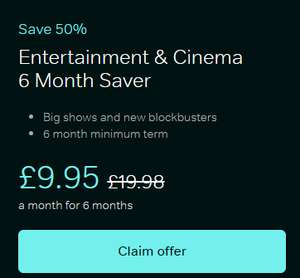 Now TV Entertainment & Cinema 6 Month Saver + 1 month free boost