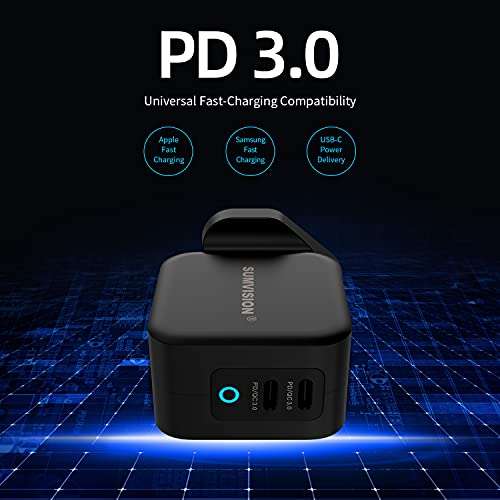 SUMVISION PD 3.0 Quick Charge 3.0 100W USB C GaN Dual Port Compact Smart Charger - Sold by 88 Direct