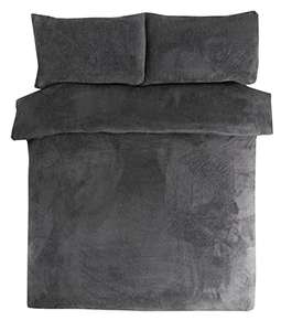 Sleepdown Teddy Fleece Duvet Cover Set with Pillow Case - Single - Charcoal