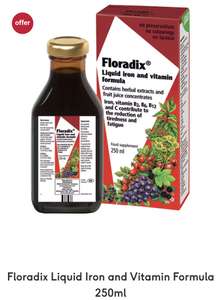 Floradix buy 1 get 1 free @ Boots in-store and online! 250ml £12.60 / 500ml £21.30 (£1.50 Click & Collect fee applies under £15)