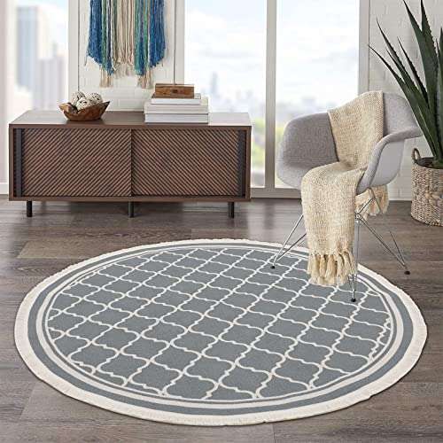 103° - Pauwer Round Cotton Area Rug 120 cm Printed Pattern Carpet Rug with Tassels Hand Woven £9.99 @ Amazon / Pauwer