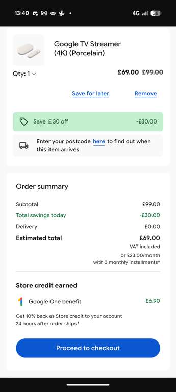 Google Streamer 4K via Google Play Store Link (Discount Applied) 69.00 ...