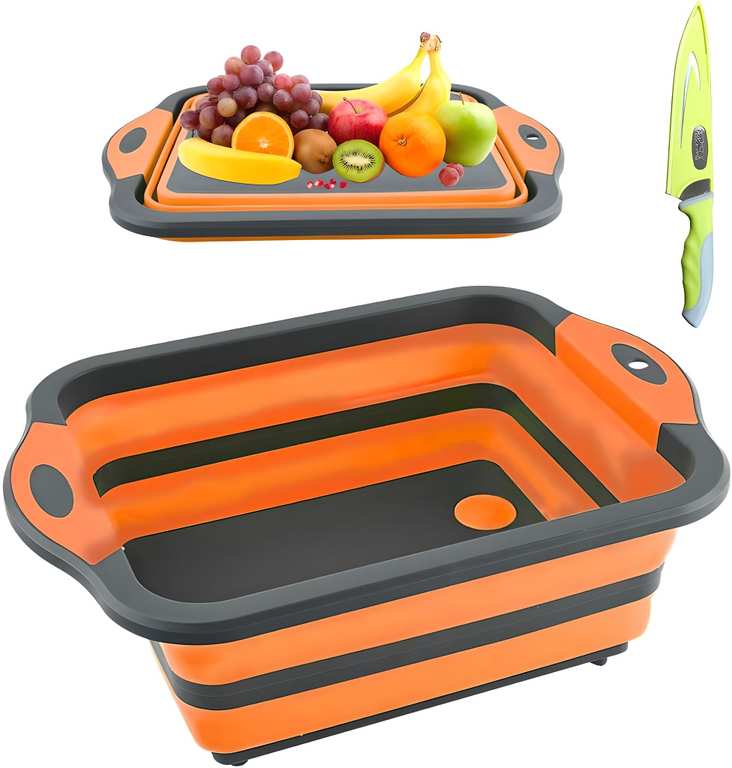 Collapsible Cutting Board with Drain, Foldable Sink Tub & Dish Wash Basin, Black/Orange, Sold by BENBER^.^ / FBA