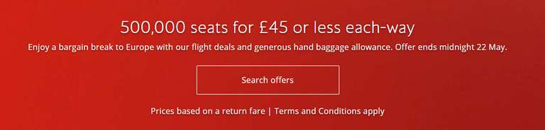 500,000 flight seats to Europe for under £45 each-way e.g £26 to Dublin (from London Heathrow) @ British Airways