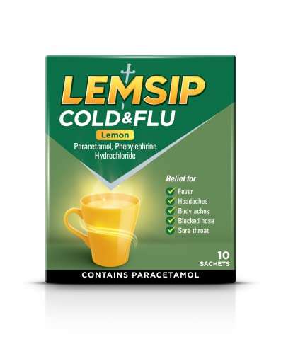 Lemsip Cold and Flu Lemon Sachets, With Paracetamol, Pack Of 10 - £2.95 @ Amazon