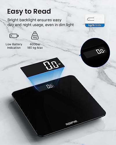 RENPHO Digital Bathroom Scales with High Precision Sensors, LED Display, Black