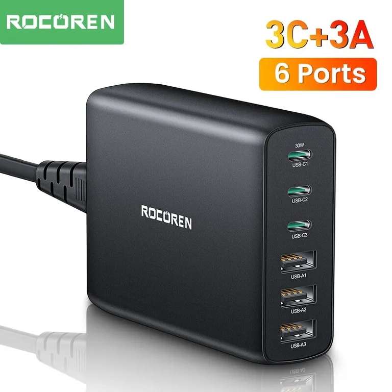 Rocoren 100W 6 port desktop USB Charger Type C PD - £14.26 - Cutesliving Store