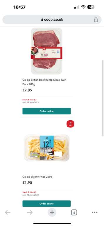 Beef Rump Steak Twin Pack 400g and Skinny Fries 250g for £7 @ Co-operative