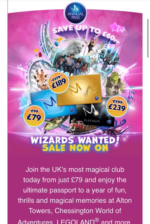 Merlin Annual Pass Sale from £79