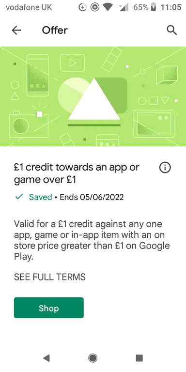 £1 Credit towards an app or towards a game over £1 @ Google play (Account Specific)