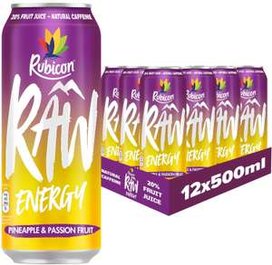 Rubicon RAW 12 Pack Pineapple & Passion 500ml Energy Drink £7.65 Subscribe and save