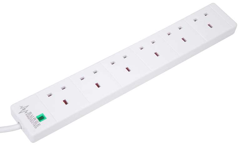 PRO ELEC PELB1703 6 Gang Extension Lead with Surge Protection White, 5m