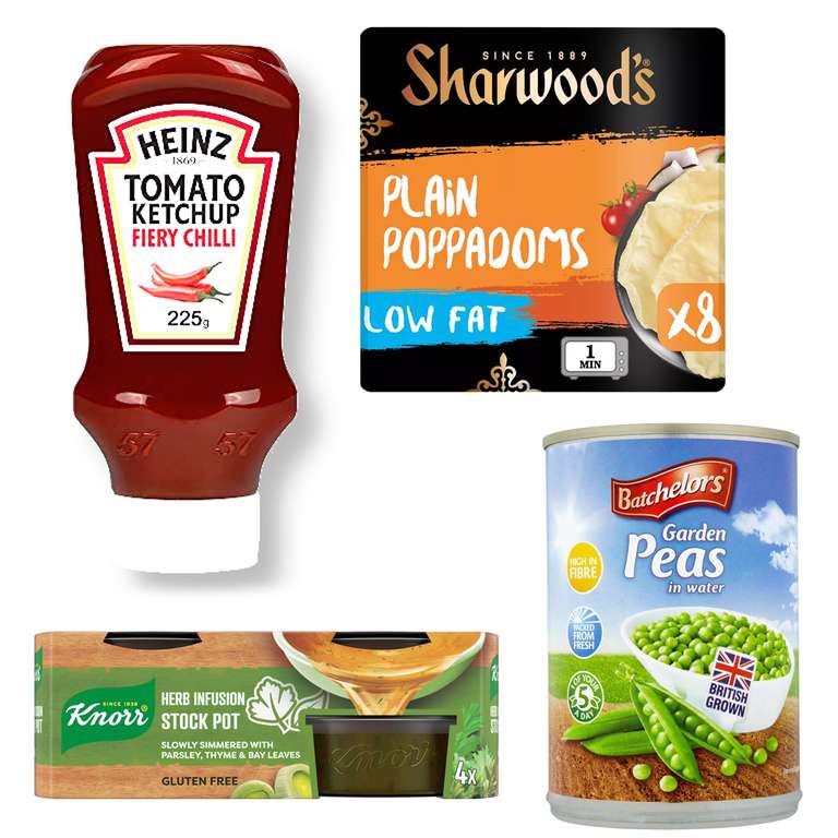 1p Items - Heinz Chilli Tomato Ketchup / Garden Peas / Knorr Herb Infusion Stock Pots / Sharwood’s Poppadoms - £25 Min Order / Free Delivery