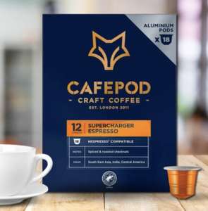 CafePod Supercharger 18 Pods Intensity Espresso Craft Coffee Pods Capsules Nespresso Compatible (Best Before April 2024) - Minimum order £25