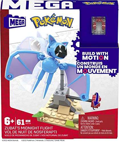 MEGA Pokémon Action Figure Building Toys, Zubat's Midnight Flight with 61 Pieces and Flying Motion, 1 Poseable Character