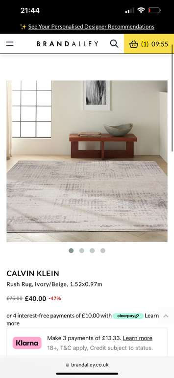 Calvin Klein Rugs - 20% off with code e.g Rush Rug, Ivory/Beige, 1.52x0.97m