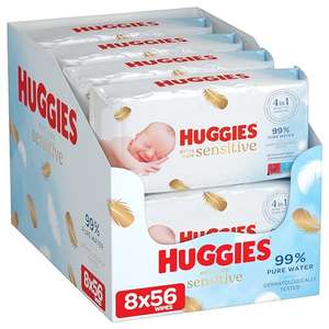 Huggies Pure Extra Care Baby Wipes - 8 x 56 wipe Packs - Fragrance Free for Sensitive Skin - 99 Percent Pure Water (£5.65 - £6.65 with S&S)