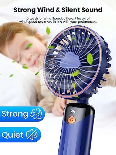TOPK Handheld foldable Fan, USB Rechargeable 2400mAh Battery Operated Wtih 5 Speed w/voucher - Sold by TOPKDirect FBA