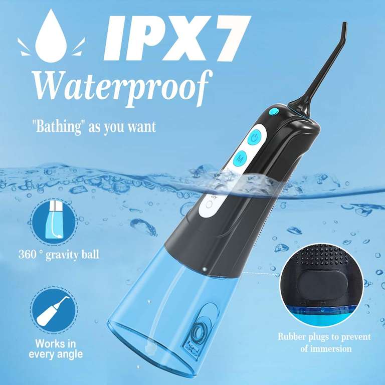 SURFOU Water Flosser for Teeth, Cordless Oral Irrigator 4 Modes 5 Jet Tips with 300ML IPX7 Waterproof USB Rechargeable - W/Voucher