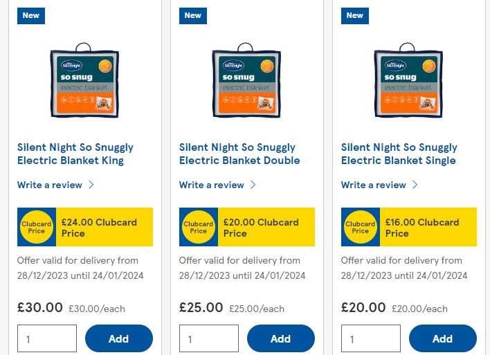 Silent Night So Snuggly Electric Blanket Double £20. With Tesco Club card Single £ 16 / King £24