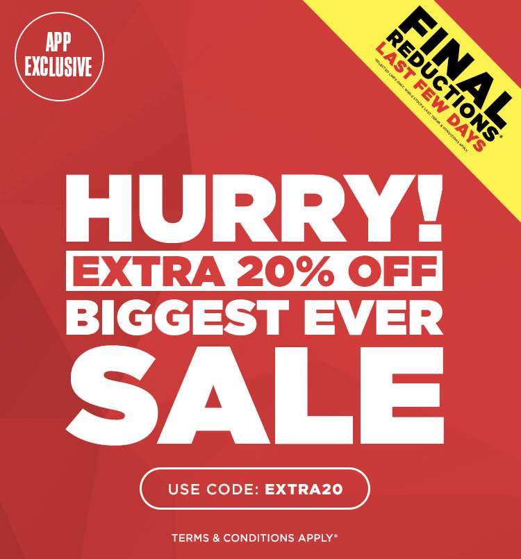 Extra 20% off Sale at JDSPORTS with code in App only