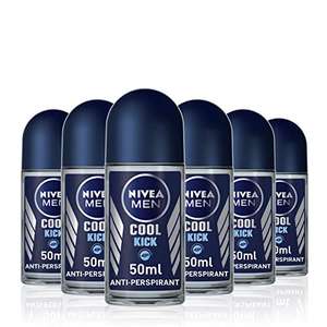 Nivea Men Cool Kick Anti-Perspirant Deodorant Roll On Pack of 6 (6 x 50 ml) £6.60 (£5.94/5.61 +10% voucher on 1st Subscribe & Save) @ Amazon