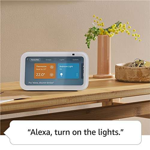 Echo Show 5 (3rd Gen, 2023 release) | Smart display and alarm clock with clearer sound | White.