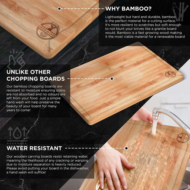 Deer & Oak - Premium Wooden Chopping Board - X-Large 45 x 30 x 2cm Bamboo - with voucher