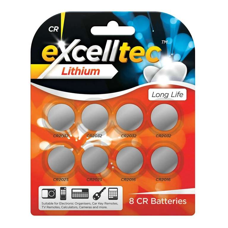 3V Lithium CR Button Batteries CR2032 CR2025 CR2016 Pack of 8 - Falkirk