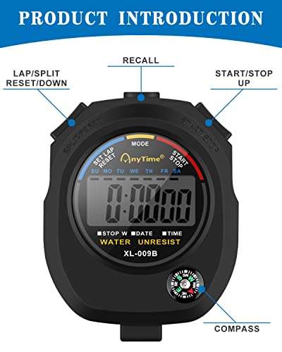 Sports Stopwatch Timer, BROTOU Professional Digital Stopwatch w/ Calendar Alarm Compass - Sold By BROTOU-EU FBA