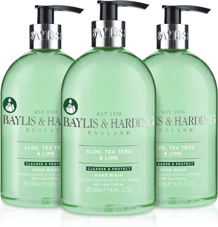 Pack of 3 Baylis & Harding Aloe, Tea Tree & Lime Anti-Bacterial Hand Wash, 500 ml (£2.85 S&S)