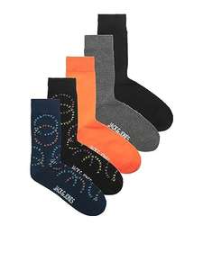 JACK & JONES Men's Jaclogo Circle Socks Pack of 5, Black/Pack:Navy Blazer-Black-DGM-Vibrant Orange, One Size