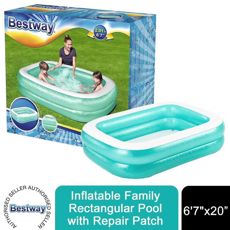 Bestway Inflatable Rectangular Family Pool with Repair Patch, 2.01mx1.50mx51cm (UK Mainland) sold by Doodle Toys