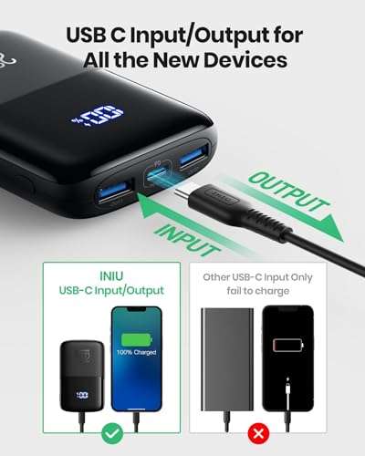 INIU Power Bank, 22.5W Fast Charging 10000mAh Battery Pack USB C Input & Output - (with voucher & code) Sold by Topstar Getihu FBA