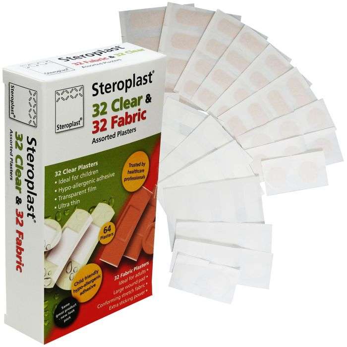 Steroplast 32 Clear & 32 Fabric (64 Total) Assorted Plasters 99p / 16 Washproof Assorted Plasters 49p In Store @ Home Bargains Fort William
