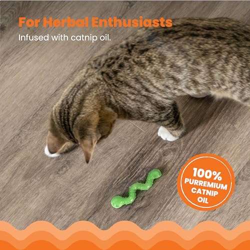 Petstages Orkakat Wiggle Worm Dental Catnip Cat Chew Toy, Assorted color