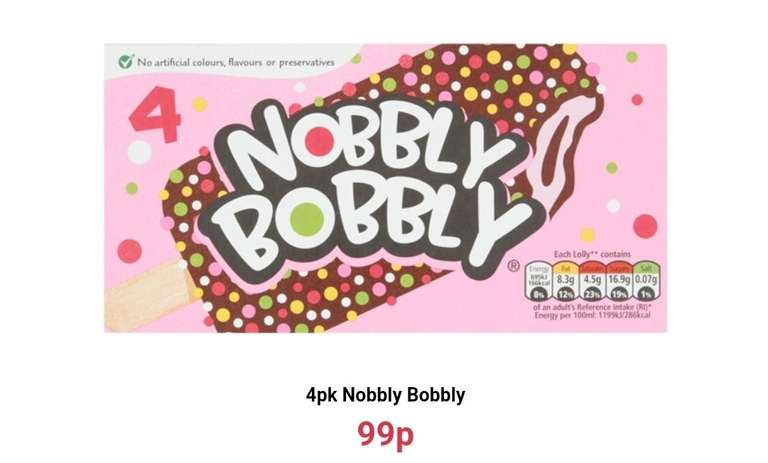 Nobbly Bobbly Strawberry & Chocolate Nobbly Ice Lolly 4x60ml 99p @ Farmfoods