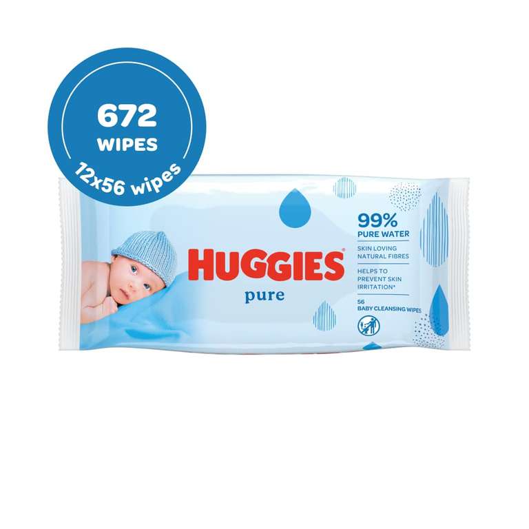 Huggies Pure, Baby Wipes, 12 Packs (672 Wipes Total) - W/Voucher - £5.95 / £5.25 S&S
