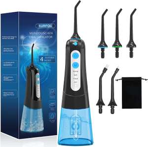 SURFOU Water Flosser for Teeth, Cordless Oral Irrigator 4 Modes 5 Jet Tips with 300ML IPX7 Waterproof USB Rechargeable - W/Voucher