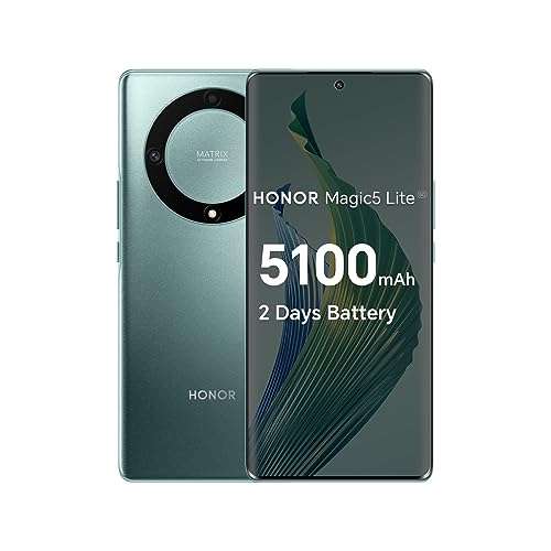 HONOR Magic 5 Lite, Sim-Free & Unlocked Mobile Phone, 5G Smartphone, 8GB+256GB- Emerald green/Titanium silver