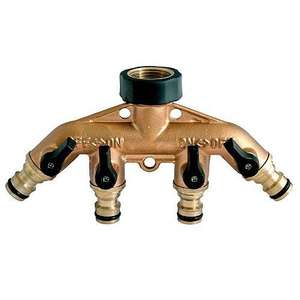 Voche Solid Brass Garden Hose 4 Way Multi Outside Tap Adaptor Hosepipe Connector (UK mainland) sold by 365-online